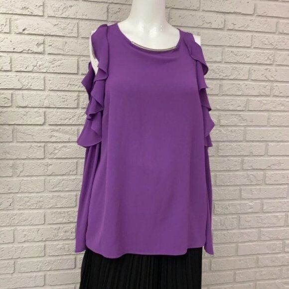 Michael Kors Women Purple Long Ruffle Sleeve Top Size M - Picture 11 of 13